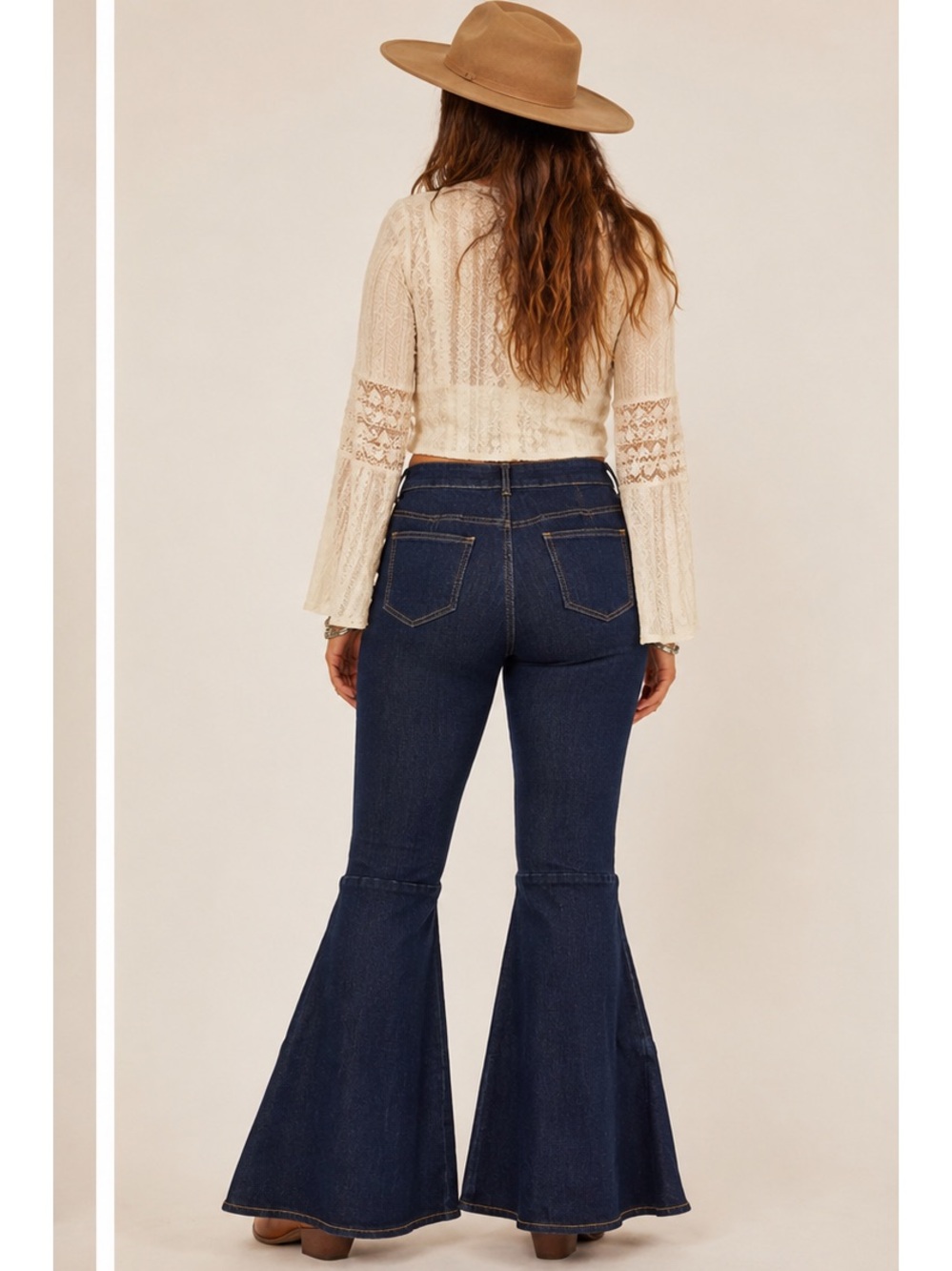 VENUS Dark Blue 70’s Western Boho Flare Bell Bottom 70’s Wide-Leg Jeans Size 14 - Picture 2 of 6